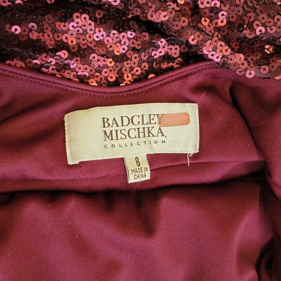 Badgley Mischka Collection Cowl Back Full Sequin Burgundy Holiday Dress - Picture 5 of 6